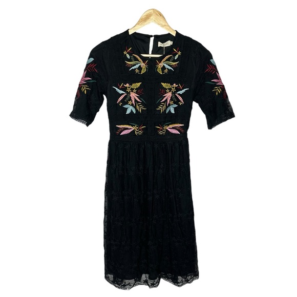 NWT Roolee Naomi Black Lace Floral Embroidered Dress xxs - Picture 4 of 16